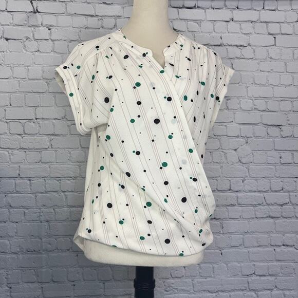 Uncommon Job Circle Short Sleeve Blouse Cream Striped Black Top Women's Medium - Picture 1 of 5